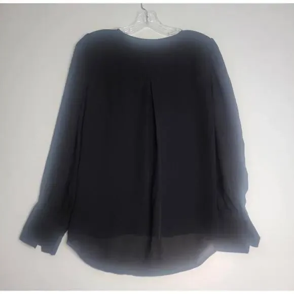 NWT L'Agence Black V-Neck Blouse Long Sleeve Lace Hi Low Hem XSmall